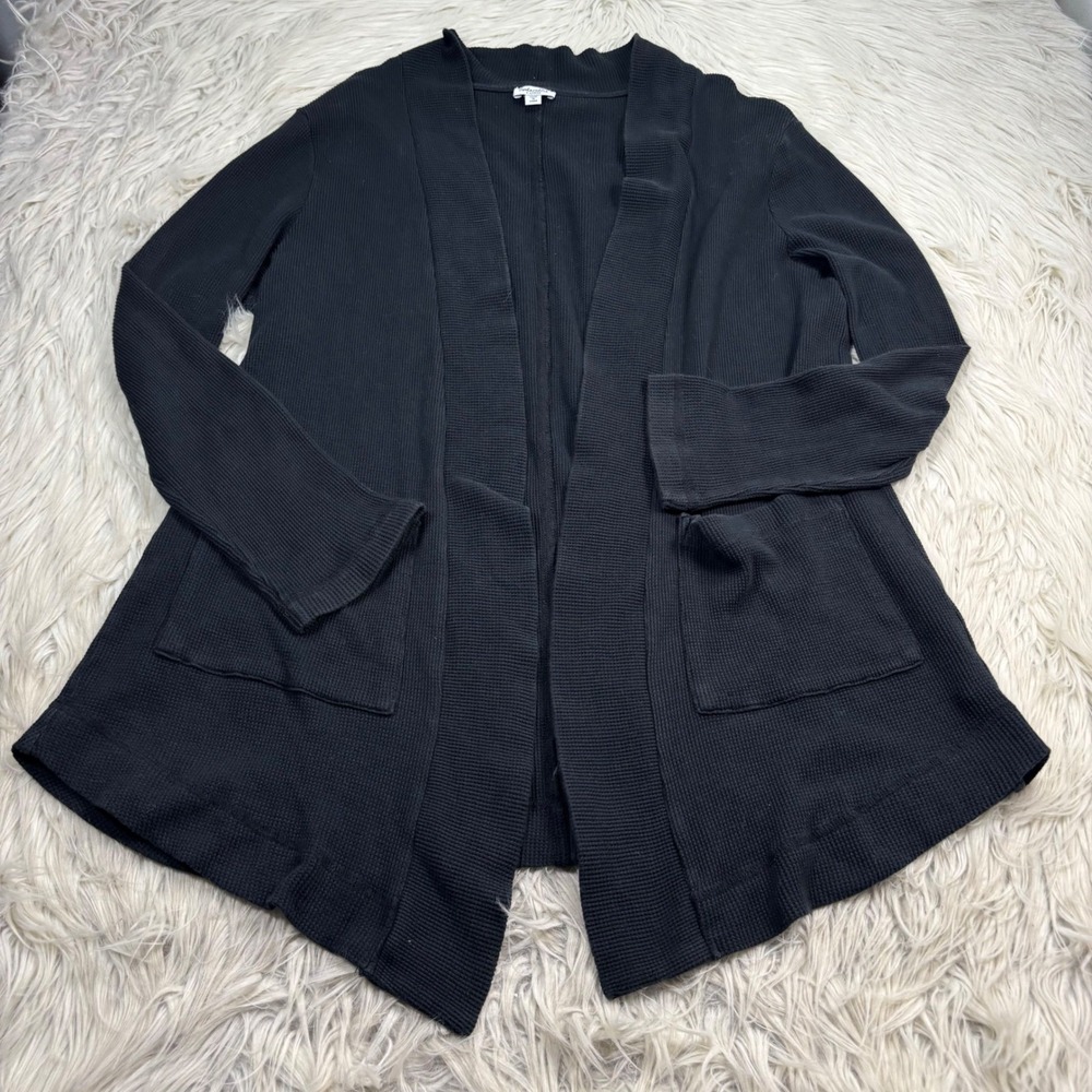 Splendid Women's XL Black Waffle Knit Open Front Cardigan Lounge Cozycore